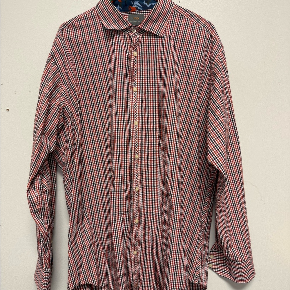 Thomas Dean Classic Red Checkered Men's Shirt